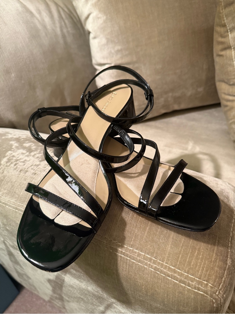 Enzo Angiolini Black Patent Strappy Sandals Size 12M